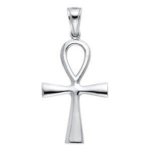 14K White Gold 18mm Ankh Cross Religious Pendant