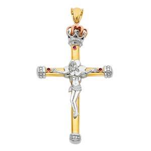 14K Tri Color 47mm Jesus Religious Crucifix Cross Pendant