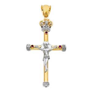 14K Two Tone 31mm Jesus Religious Crucifix Cross Pendant