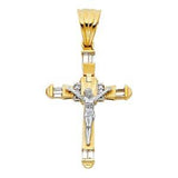 14K Two Tone 32mm Jesus Religious Crucifix Cross Pendant
