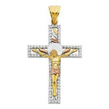 Load image into Gallery viewer, 14K Tri Color 41mm CZ Jesus Religious Crucifix Cross Pendant