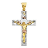14K Tri Color 41mm CZ Jesus Religious Crucifix Cross Pendant