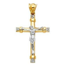Load image into Gallery viewer, 14K Two Tone 30mm CZ Jesus Religious Crucifix Cross Pendant