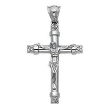 Load image into Gallery viewer, 14K White Gold 30mm CZ Jesus Religious Crucifix Cross Pendant