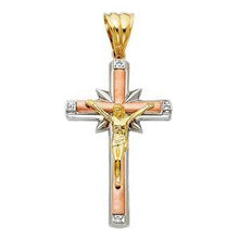 Load image into Gallery viewer, 14K Tri Color 26mm CZ Jesus Religious Crucifix Cross Pendant