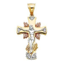 Load image into Gallery viewer, 14K Tri Color 31mm CZ Jesus Religious Crucifix Cross Pendant