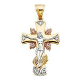 14K Tri Color 31mm CZ Jesus Religious Crucifix Cross Pendant
