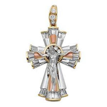 Load image into Gallery viewer, 14K Tri Color 35mm CZ Jesus Religious Crucifix Cross Pendant
