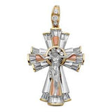 14K Tri Color 35mm CZ Jesus Religious Crucifix Cross Pendant