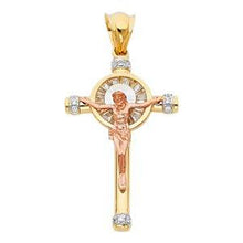 Load image into Gallery viewer, 14K Tri Color 27mm CZ Jesus Religious Crucifix Cross Pendant