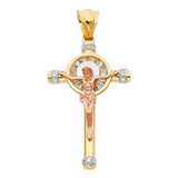 14K Tri Color 27mm CZ Jesus Religious Crucifix Cross Pendant