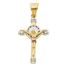 Load image into Gallery viewer, 14K Tri Color 25mm CZ Jesus Religious Crucifix Cross Pendant