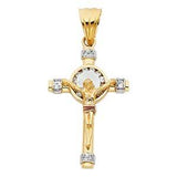 14K Tri Color 25mm CZ Jesus Religious Crucifix Cross Pendant