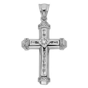 14K White 28mm Jesus Religious Crucifix Cross Pendant