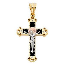 Load image into Gallery viewer, 14K Tri Color 25mm CZ Jesus Religious Crucifix Cross Pendant