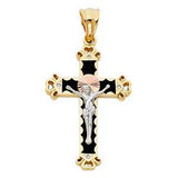 14K Tri Color 25mm CZ Jesus Religious Crucifix Cross Pendant