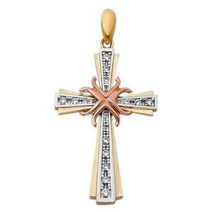 14K Tri Color 21mm CZ Jesus Religious Crucifix Cross Pendant
