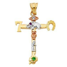 Load image into Gallery viewer, 14K Tri Color 24mm Lucky Religious Crucifix Cross Pendant