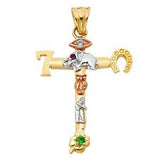 14K Tri Color 24mm Lucky Religious Crucifix Cross Pendant