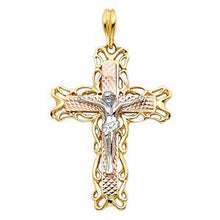 Load image into Gallery viewer, 14K Tri Color 24mm Religious Crucifix Cross Pendant