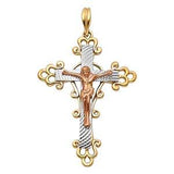 14K Tri Color 27mm Religious Crucifix Cross Pendant