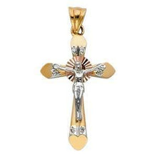 Load image into Gallery viewer, 14K Tri Color 19mm CZ Jesus Religious Crucifix Cross Pendant - silverdepot