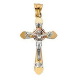 14K Tri Color 19mm CZ Jesus Religious Crucifix Cross Pendant