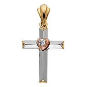 14K Tri Color 19mm Jesus Religious Crucifix Cross Pendant - silverdepot