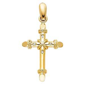 14K Yellow Gold 16mm CZ Jesus Religious Crucifix Cross Pendant