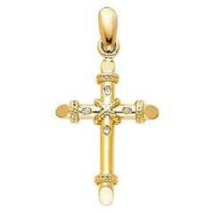 14K Yellow Gold 16mm CZ Jesus Religious Crucifix Cross Pendant