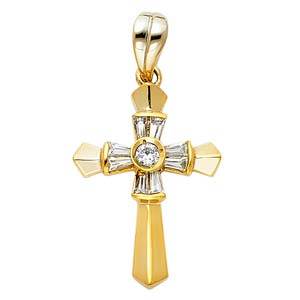 14K Yellow Gold 17mm CZ Religious Crucifix Cross Pendant
