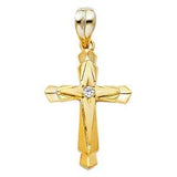 14K Yellow Gold 16mm CZ Religious Crucifix Cross Pendant