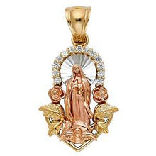 Load image into Gallery viewer, 14K Two Tone 21mm CZ Religious Guadalupe Pendant