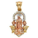 14K Two Tone 21mm CZ Religious Guadalupe Pendant