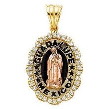 Load image into Gallery viewer, 14K Two Tone 25mm CZ Religious Guadalupe Pendant