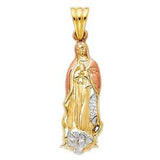 14K Tri Color 23mm CZ Religious Guadalupe Pendant