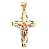 14K Gold Tri Color 33mm Religious Crucifix Pendant