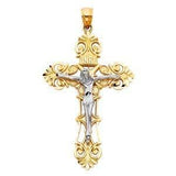 14K Gold 29mm Two Tone Religious Crucifix Pendant