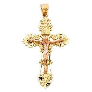 14K Gold 30mm Two Tone Crucifix Religious Pendant - silverdepot