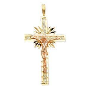 14K Gold 20mm Jesus Crucifix Cross Religious Pendant