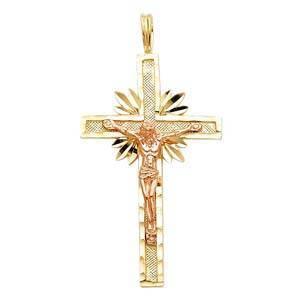 14K Gold 20mm Jesus Crucifix Cross Religious Pendant - silverdepot