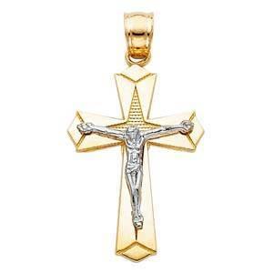 14K Gold 18mm Two Tone Jesus Crucifix Cross Religious Pendant