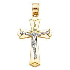 14K Gold 18mm Two Tone Jesus Crucifix Cross Religious Pendant
