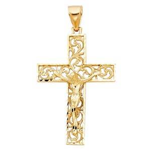 14K Yellow Gold  36mm Religious Crucifix Pendant