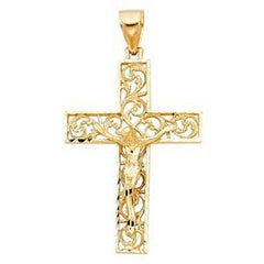 14K Yellow Gold  36mm Religious Crucifix Pendant