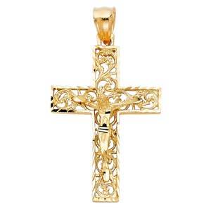 14K Yellow Gold  28mm Religious Crucifix Pendant