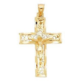 14K Yellow Gold  28mm Religious Crucifix Pendant
