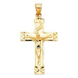 14K Yellow Gold  25mm Religious Crucifix Pendant