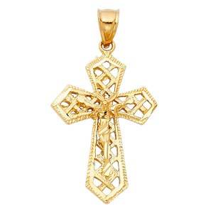 14K Yellow Gold  23mm Religious Crucifix Pendant