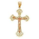 14K Gold Two Tone 28mm Religious Crucifix Pendant